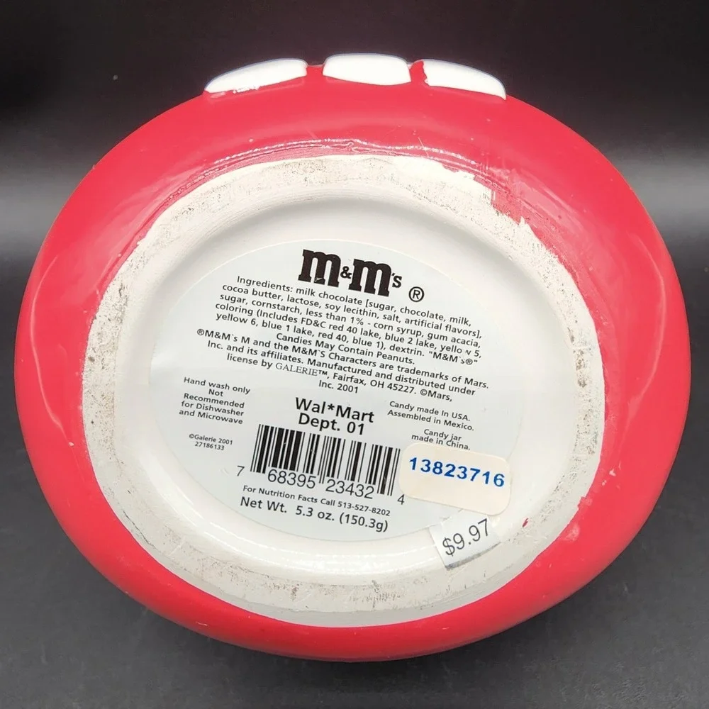 M&M's Red Ceramic Candy Jar Galerie Collectible Character Decor 2001 READ